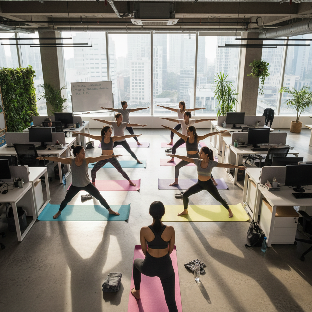 Corporate yoga session in the workplace